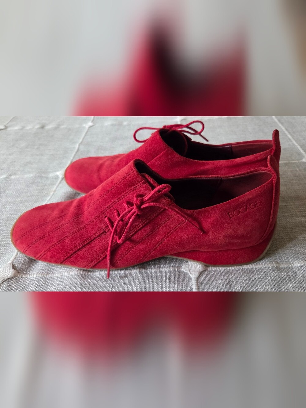 Vintage Bocage Paris Red Suede Square Toe Lace Up Derby Shoes Made In France